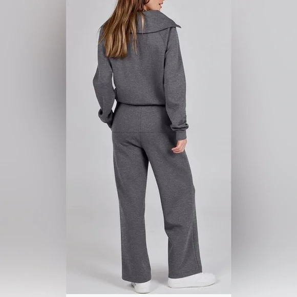 Women 2 Piece Airport/Travel Wide Leg Pants Set/Sweatsuits - Picture 2 of 3